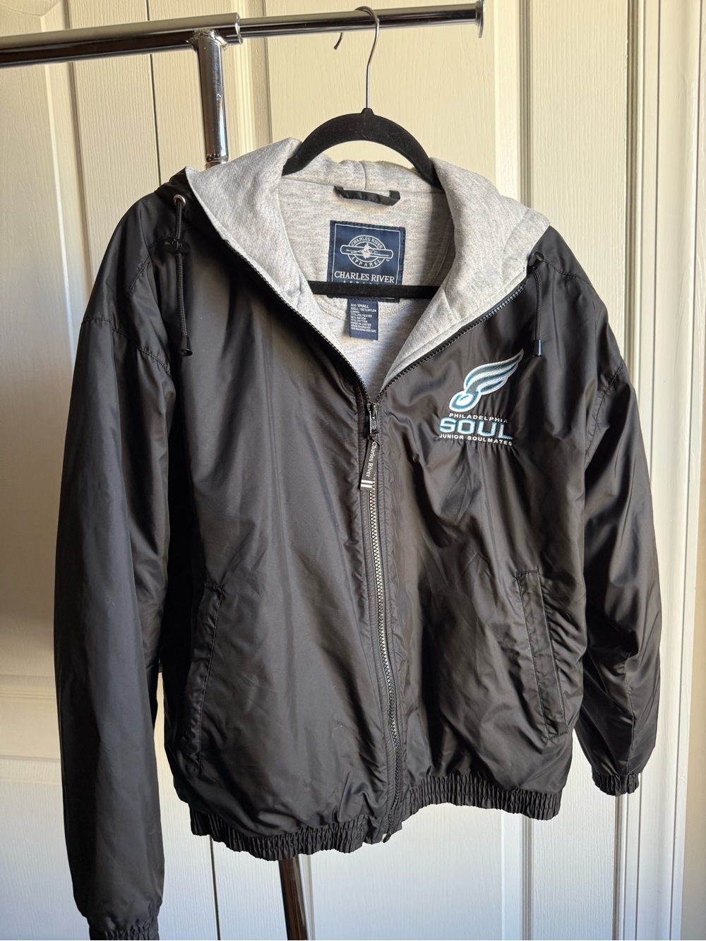 Philadelphia Soul Football Black Hooded Windbreaker with Gray Cotton Lining